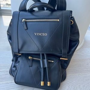 Vinceo Milano Black Luxury Leather Backpack